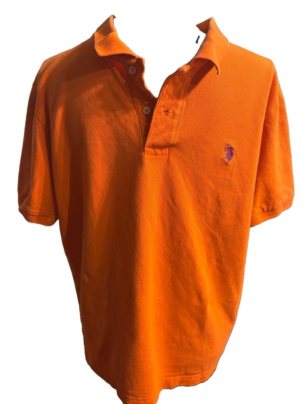 U.S. Polo Assn Polo Shirt Men's Medium Stretch Short Sleeve Golf Orange Button